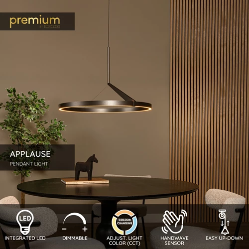 Lucide APPLAUSE - Pendant light - Ø 60 cm - LED Dim. - CCT - 1x32W 2700K/4000K - Hand Wave Sensor - Grey iron | Premium - USP